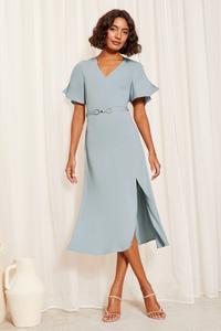 Короткое платье миди с рукавами тюльпанами и сборками Friends Like These, синий