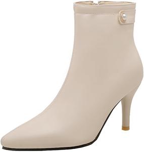 Женские ботильоны на шпильке с острым носком и боковой молнией, элегантные короткие сапожки JOEUSTY, Beige