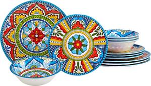 Certified International Seville 12-предметный набор посуды из меламина, сервировка на 4 персоны, мультиколор