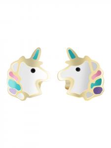 Adeliás Серьги для девочек - серьги-гвоздики в виде единорога из золота 333 пробы с золотой эмалью