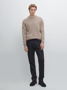 Меланжевый трикотажный свитер с круглым вырезом Massimo Dutti, бежевый