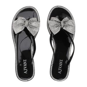 Желейные сандалии на плоском каблуке с ромбовидным носком и бантиком, шлепанцы AJVANI, черный