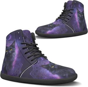 Женские модные кроссовки на шнуровке с высокой посадкой, стильные для бега и повседневной носки Pugasmiru, Purple Boho Flowers Cat Pattern