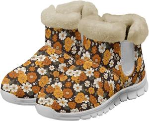 Женские зимние ботинки с полной теплой подкладкой, флисовыми краями, ботильоны до щиколотки, противоскользящие с амортизирующей стелькой, для улицы Glomenade, Colorful Daisy