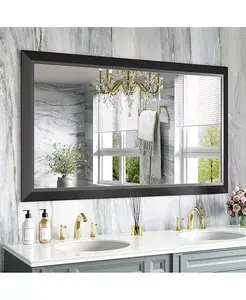 Зеркало для ванной комнаты, настенные зеркала в металлической раме толщиной 50" x 30" для установки над раковиной, в спальне, гостиной, прихожей, прямоугольные настенные зеркала черного цвета (горизонтальные/вертикальные) Amorho, black