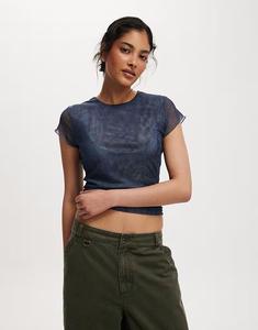 Сетчатый топ Ashley с короткими рукавами синего цвета Cotton On