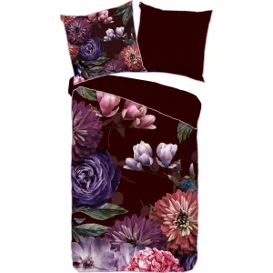 Двустороннее постельное белье Descanso "Bloomie", хлопок, сатин, 135х200, окантовка, молния, двусторонний вид, цветы, бордовый/красный