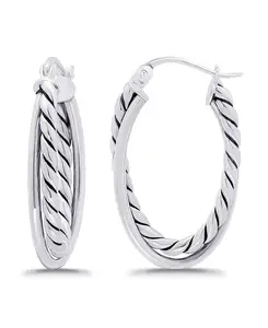 Овальные, окисленные, двухрядные, полированные, трубчатые серьги-кольца с застежкой-кнопкой Macy'S, silver