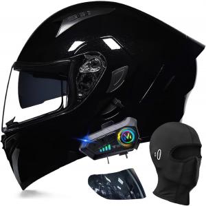 Шлем мотоциклетный модульный ACLFFSHOP Bluetooth глянцевый, черный