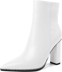 Женские ботильоны Eldof с заостренным носком, отделкой бусинами, массивным каблуком и боковой молнией, 3,5 дюйма