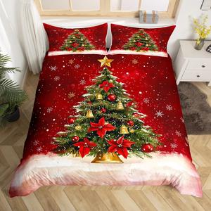 Erosebridal Комплект постельного белья с новогодней тематикой, желтые колокольчики, снежинки, красные шары и цветы, Red Green Yellow