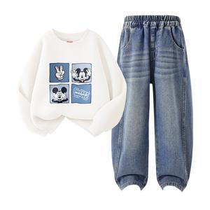 Детская повседневная спортивная одежда Disney, Di Square White+Solid Color Denim Blue
