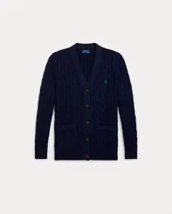 Детский кардиган из хлопка с вязкой «коса» Polo Ralph Lauren, темно-синий