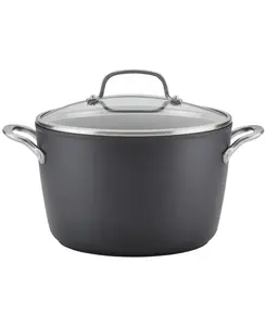 Индукционная антипригарная кастрюля объемом 8 кварт (около 2,8 литра) с крышкой, с твердым анодированным покрытием KitchenAid, матовый черный