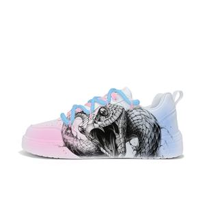 Нескользящие, износостойкие, легкие, дышащие низкие кроссовки для скейтбординга унисекс Cold cicadas yesterday, White Pink-Island Python-Zlm2002D-Fl1