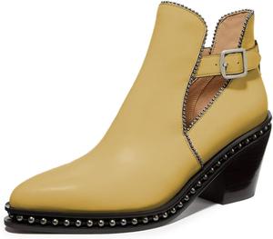 Женские ботильоны YDN с заклепками, средней высоты на массивном каблуке, закрытым носком миндальной формы, с пряжкой, короткие боевые ботинки, размеры 4-15 США, Yellow Leather