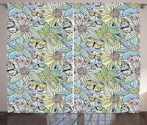 Штора ABAKUHAUS Floral Rustic, пастельные весенние тона, бабочка, универсальная ленточная штора для гостиной с петлями и крючками, 280 x 225 см, цвет Pale Seafoam Blush Taupe Abakuhaus