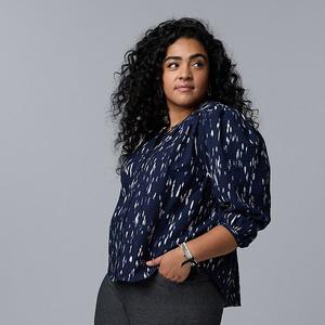 Топ с присборенными рукавами-фонариками Plus size Simply Vera Vera Wang, Navy Texture Drops