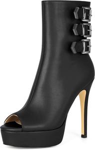 Женские ботильоны SAMMITOP с открытым носком, на высокой платформе и каблуке, с ремешком и пряжкой, сексуальные туфли-лодочки для вечеринок, клуба и танцев, каблук 5 дюймов, Black