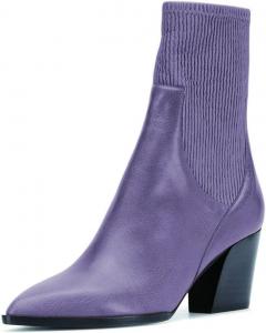 Женские модные ботильоны YDN на шнуровке, зауженный закрытый носок, массивный средний каблук, эластичные короткие ботинки Челси, удобная обувь для женщин, осень-зима, размеры 4-15 US, Purple Matte