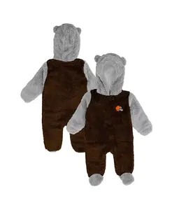 Коричневый флисовый спальный комбинезон Cleveland Browns Game Nap для мальчиков и девочек с застежкой-молнией на всю длину Outerstuff