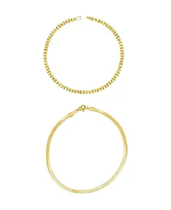 Комплект из золотого ремешка для часов и браслета на лодыжку с узором «ёлочка» Adornia, gold