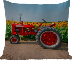 Подушка для улицы - Трактор - Красный - Подсолнух - Ферма - Цветы - 50x50 см - Водонепроницаемая - Подушка для отдыха - Удобная - Подушка с рисунком MuchoWow