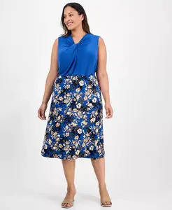 Юбка миди больших размеров с цветочным принтом Kasper, синий