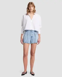 Джинсовые шорты с завышенной талией 7 For all mankind, светло-голубой