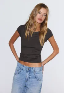 Двухслойная футболка с коротким рукавом и принтом Stradivarius, Dark Brown