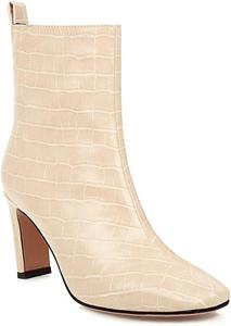 Женские классические квадратные ботильоны VOKLIN в западном стиле с кожаной застежкой-молнией и высоким каблуком, Beige-Velvet Lined