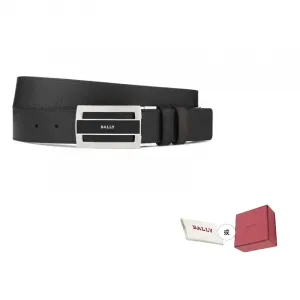 BALLY Кожаный ремень мужской черный коричневый разноцветный шириной 3,5 см, Black Brown Multicolor