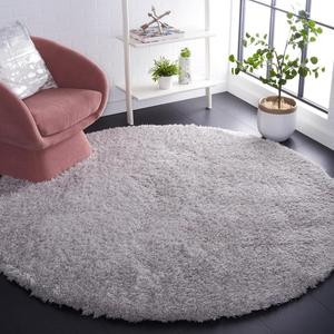 SAFAVIEH Flokati Shag ковер, 161 x 161 см, Silver, геометрический рисунок, идеально для помещений с высокой проходимостью в гостиной, спальне, столовой (FLK950F)