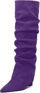 Женские ботфорты WAYDERNS с высоким каблуком на клинке, мягким верхом, заостренным носком, высотой 4 дюйма, удобные для повседневной носки, работы и вечеринок, осенне-зимние, Purple