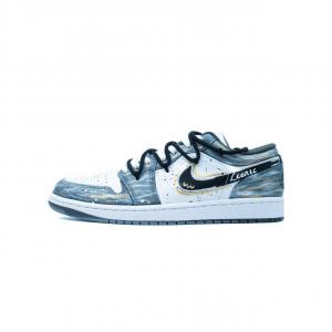 Jordan Air 1 Gilded Path Abrasion Resistant Low top Vintage Basketball Shoes Unisex Gray Gold