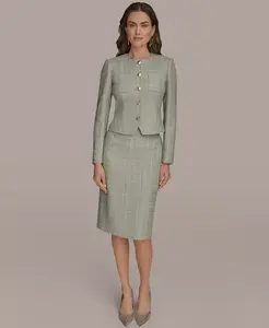 Женский твидовый жакет без воротника и юбка-карандаш Donna Karan New York, зеленый