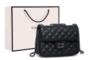 Кожаная сумка через плечо из коровьей кожи Маленькая квадратная сумка Классическая черная VINEY