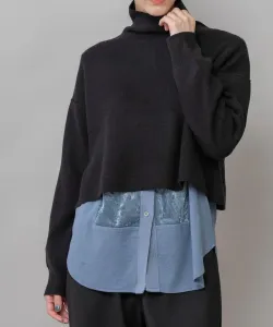 Широкий пуловер с высоким воротником, одинарная резинка, размер 12GG.