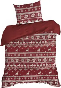 EUROFIRANY | Рождественское постельное белье - красно-кремовое - 140 x 200 см - хлопок - комплект постельного белья - рождественский мотив Eurofirany