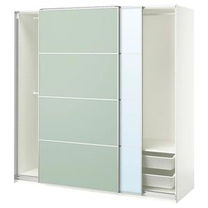 Шкаф с раздвижными дверями PAX/MEHAMN/AULI IKEA, 200x66x201 см, цвет white double sided/light green mirror glass