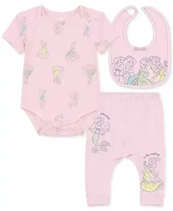 Комплект для девочек Princesses: боди, штанишки и слюнявчик, 3 предмета Disney, розовый