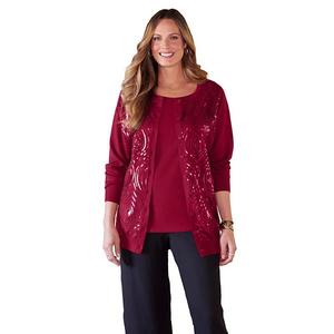 Кардиган с пайетками и круглым вырезом для женщин plus size Catherines, Rich Burgundy