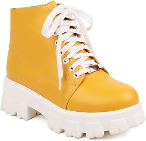 Женские модные ботильоны с шнуровкой, округлый носок, массивный средний каблук, задняя молния, платформа, короткие ботинки JOEUSTY, Yellow