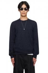 Свитер с замшевыми налокотниками Maison Margiela, темно-синий