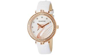 Наручные часы с кварцевым механизмом Кожаный ремешок 34 мм Белый циферблат Женские часы Swarovski