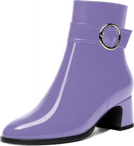 Женские ботинки MOVINSTEPS с молнией, круглый носок, холодная погода, лакированные, уличные, с ремешком на щиколотке, однотонные, массивный низкий каблук, высокие на щиколотке, 5 см, Lavender