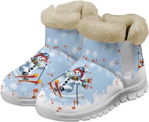 Женские зимние слипоны для Рождества с пушистой подкладкой, утепленные ботильоны для ходьбы, противоскользящие, легкие, беговые, размер США 6-12 Fuxowvby, Christmas Snowmen Skiing