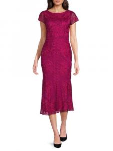 Платье миди с вышивкой и усами Marina, фуксия