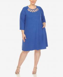 Свободное платье больших размеров с перекрещивающимся вырезом и рукавами 3/4 White Mark