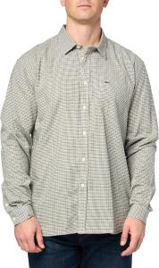 Lacoste мужская длинная рубашка в клетку Gingham на пуговицах, Khaki Popeline